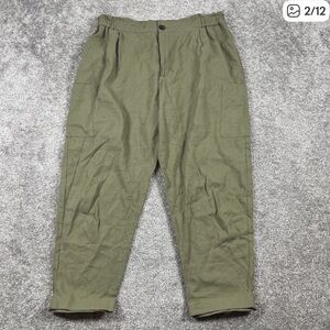 Zara Pants Womens 12 Linen Blend Paperbag Elastic Waist Deep Pockets Cuffed